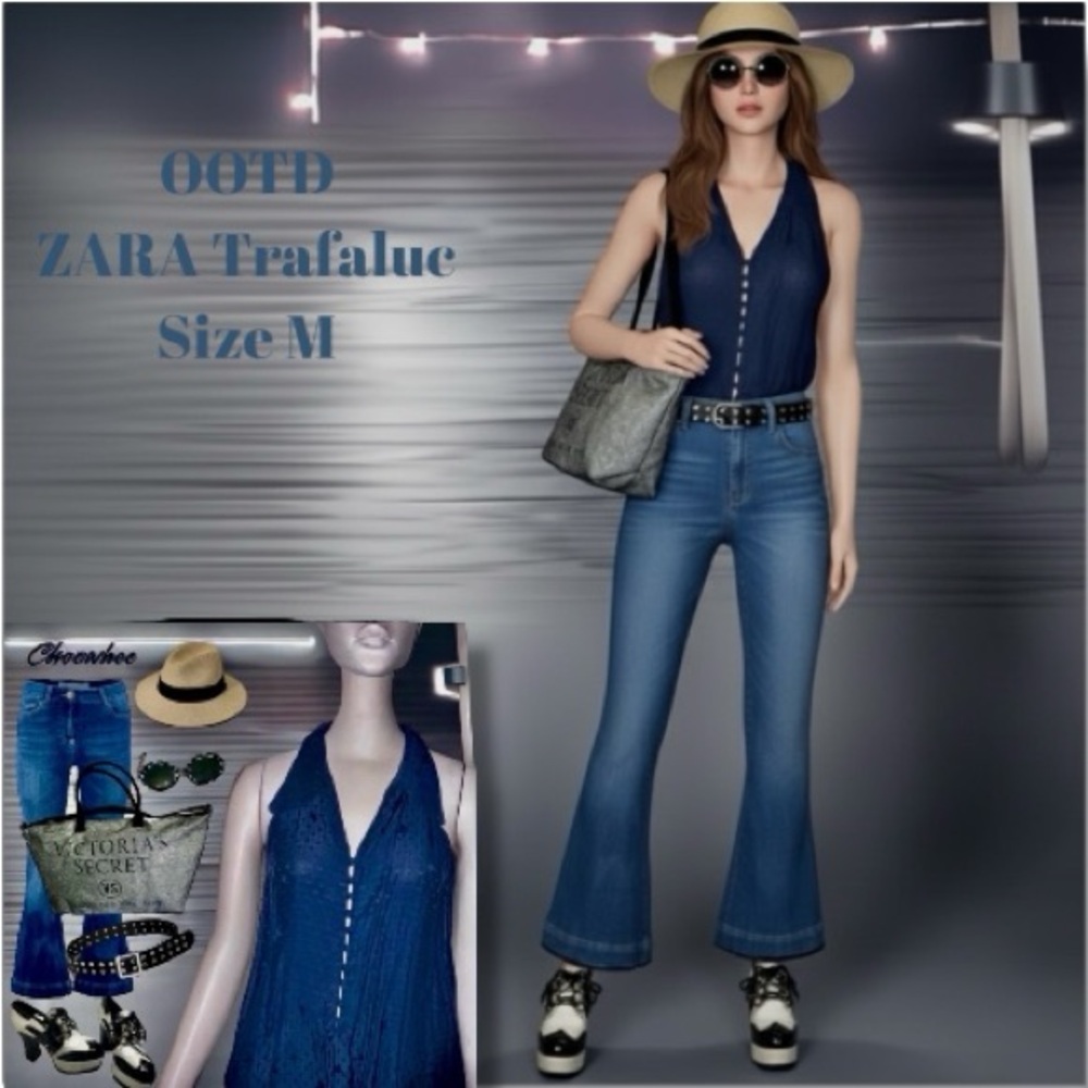 ZARA Trafaluc VTG Y2K Top Navy Blue Star Print Sleeveless Satin Button Up M
